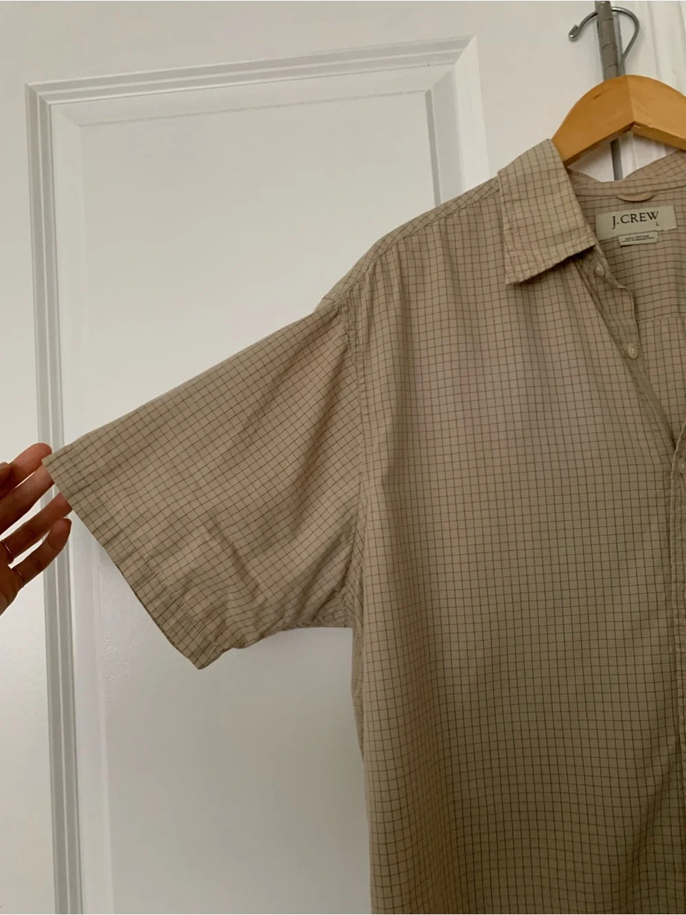 J. Crew Mens Beige Button Down Grid Pattern